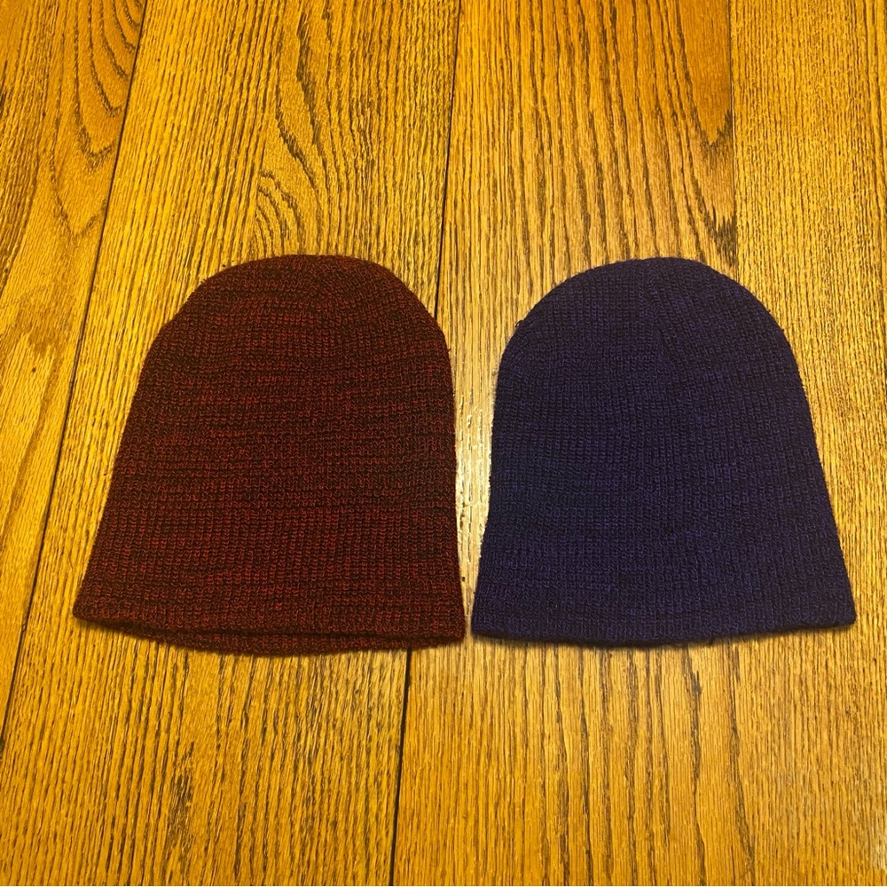 2-Pack Slouchy Knit Beanies | Red & Purple Lightweight Winter Hats